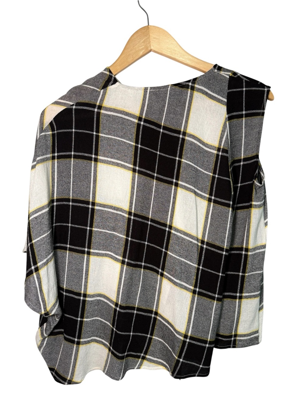 Public School NY Aloran Asymmetrical Plaid Top Black White Yellow Sz 0 - Picture 8 of 8